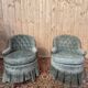 Pair of Napoleon III frog armchairs in grey-blue velvet