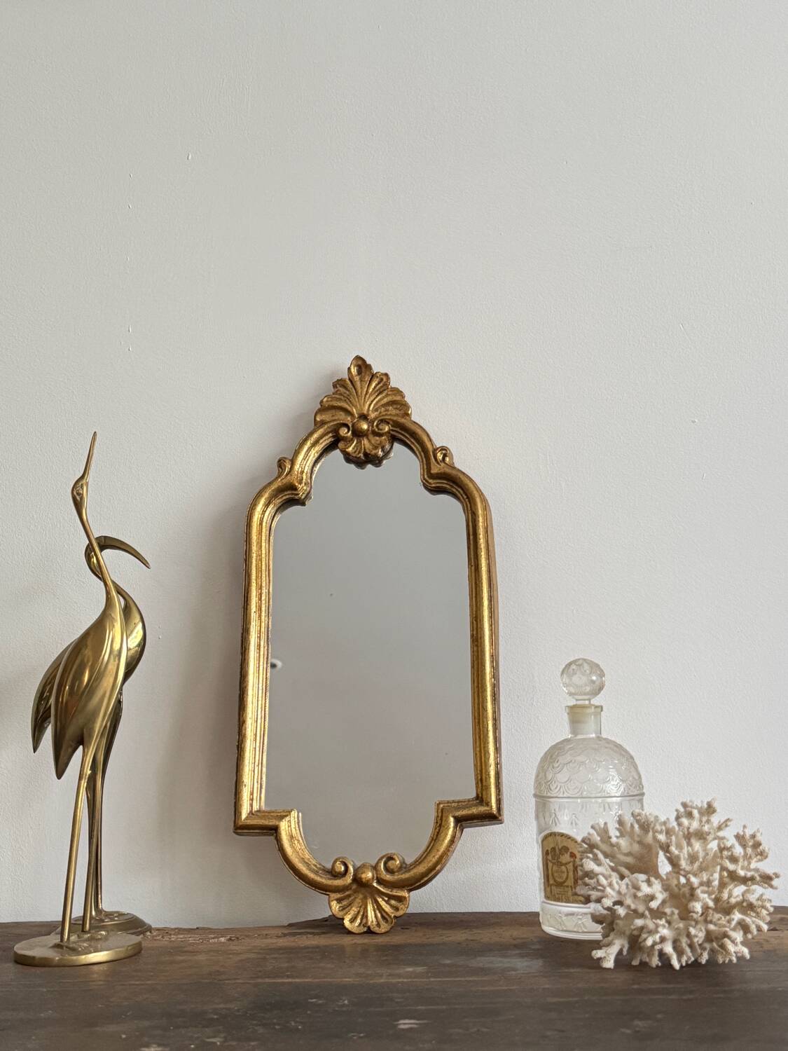 Vintage rectangular baroque mirror in golden resin