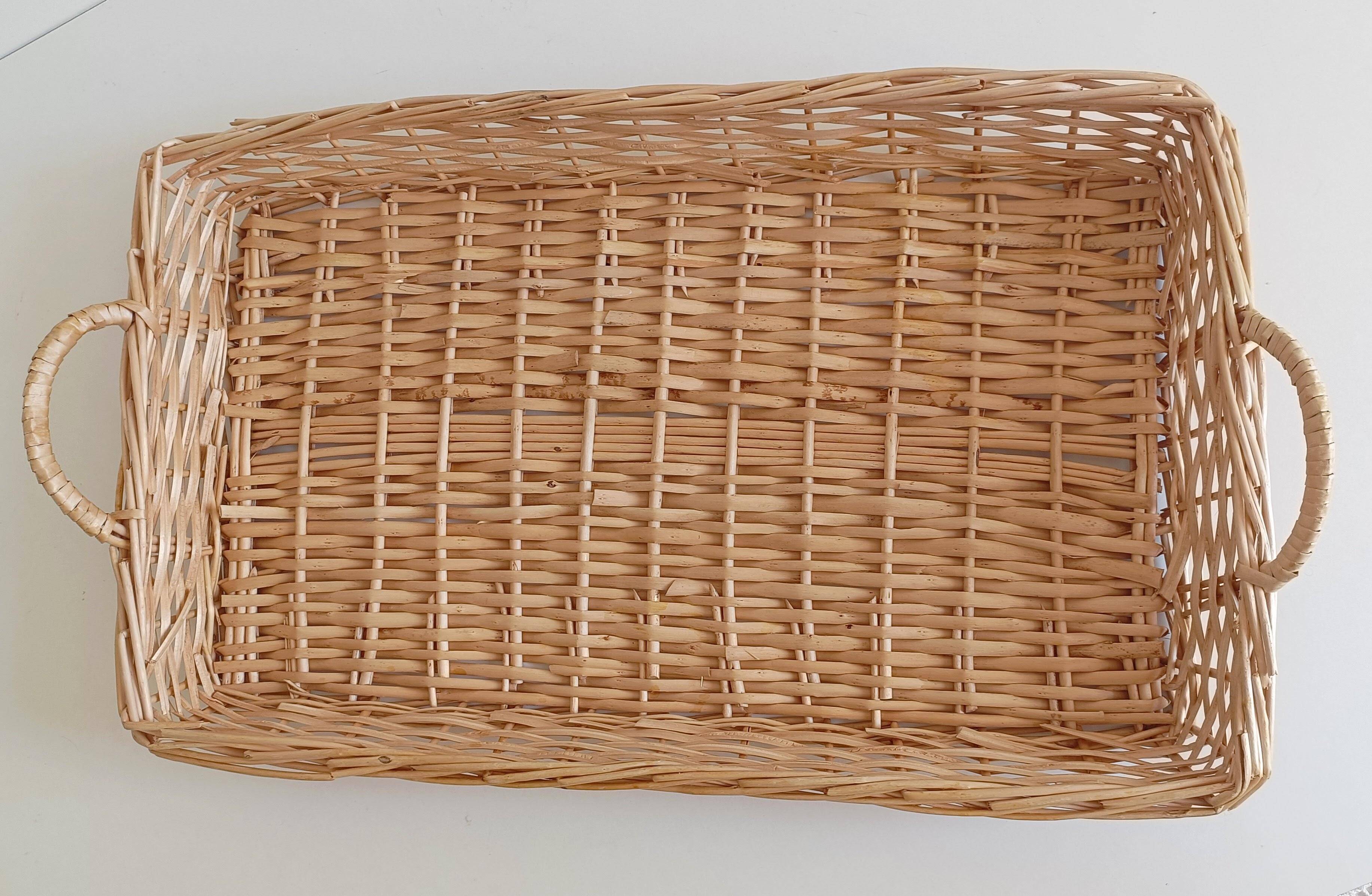 French Provence Large Wicker Basket Tray, Handwoven in France, Late 20th-C