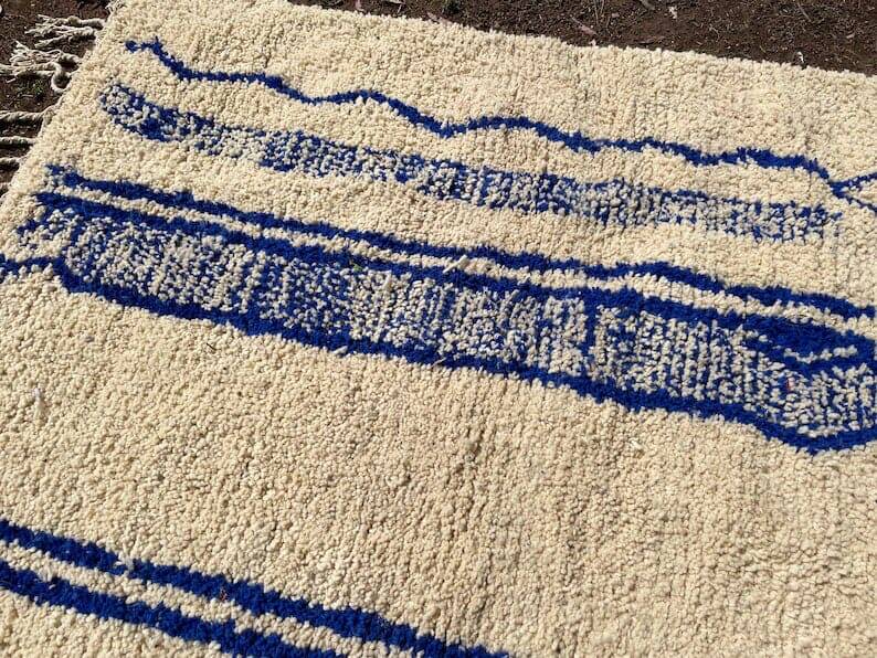 Authentic handmade Azilal Berber rug in blue and white, 2/3 m.