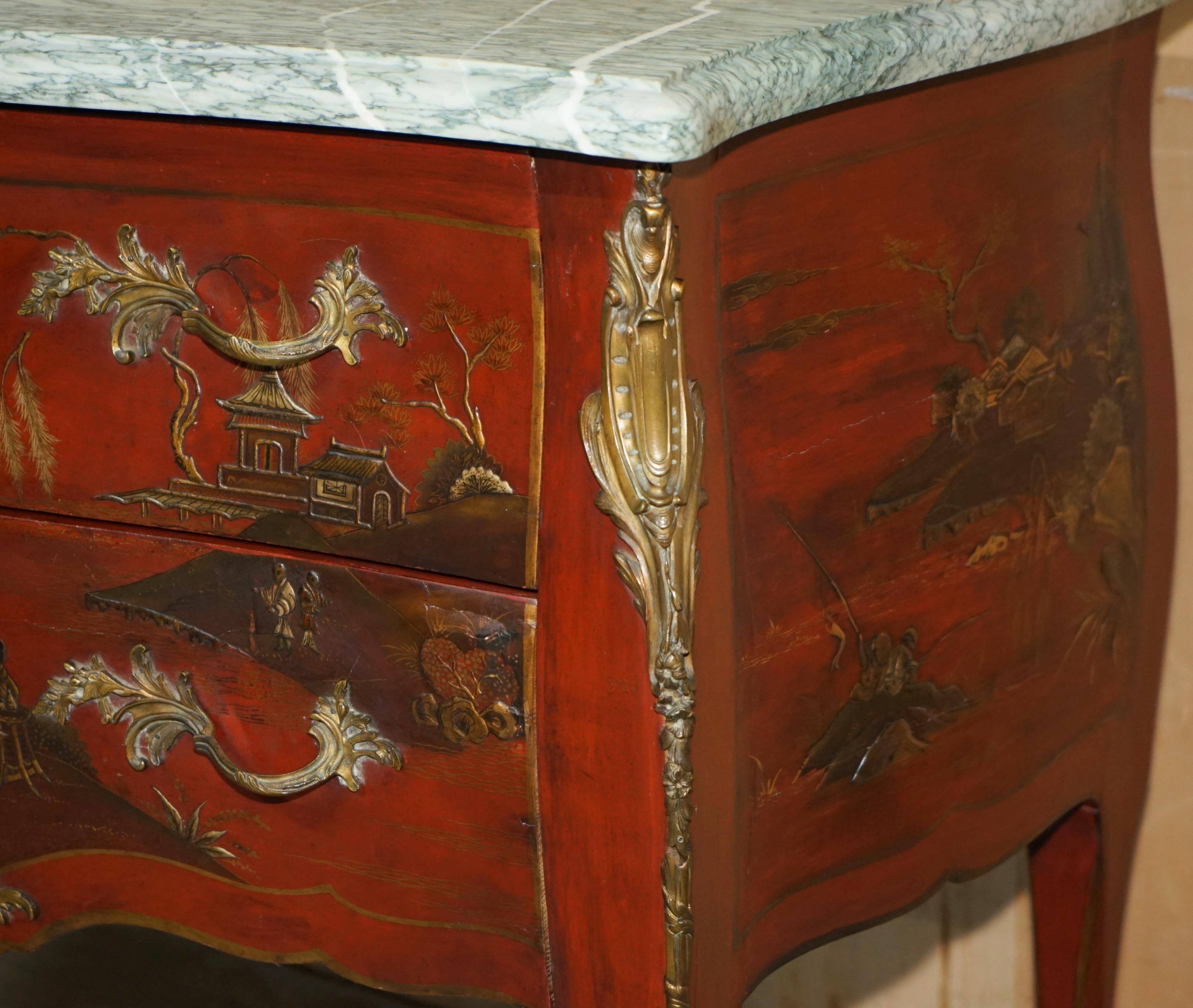 Chinoiserie Bombé Commode in Oak, Marble and Gilded Wood