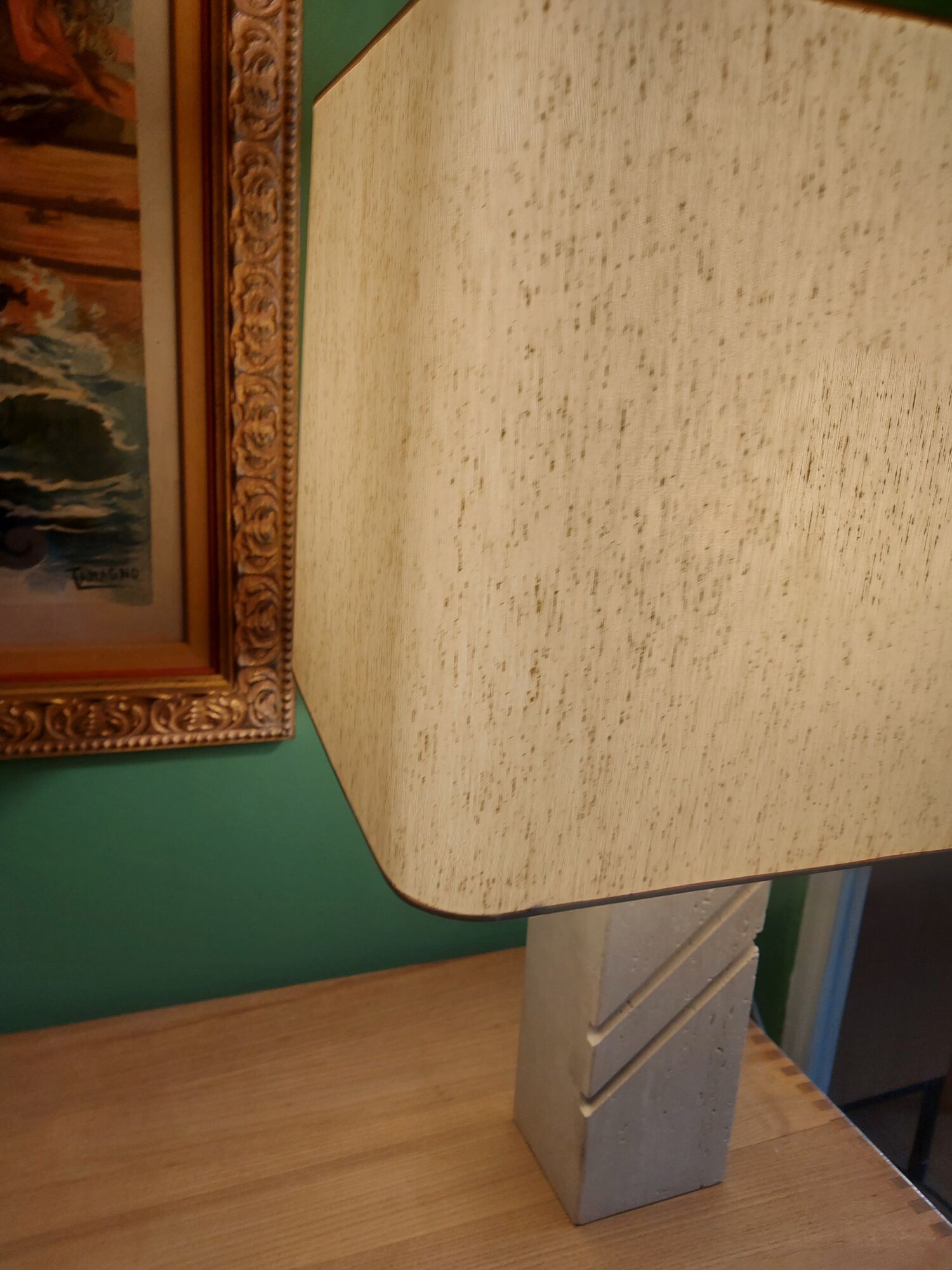 Travertine lamp foot with its original lampshade