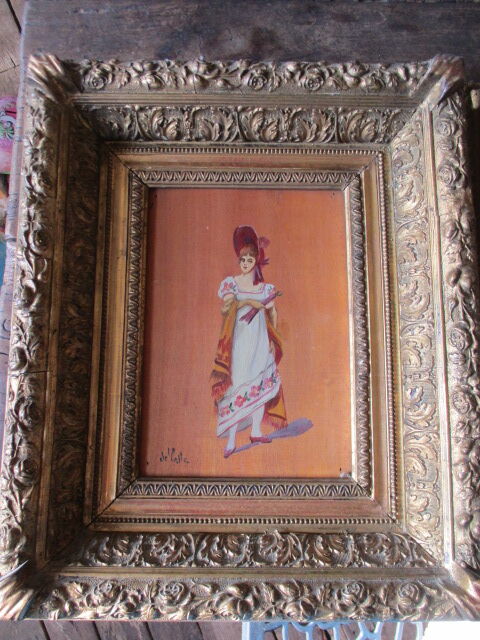2 antique paintings from the 1700s in golden frame painter De'loste
