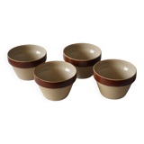 Set of 4 small stoneware bowls, beige and brown, Digoin France