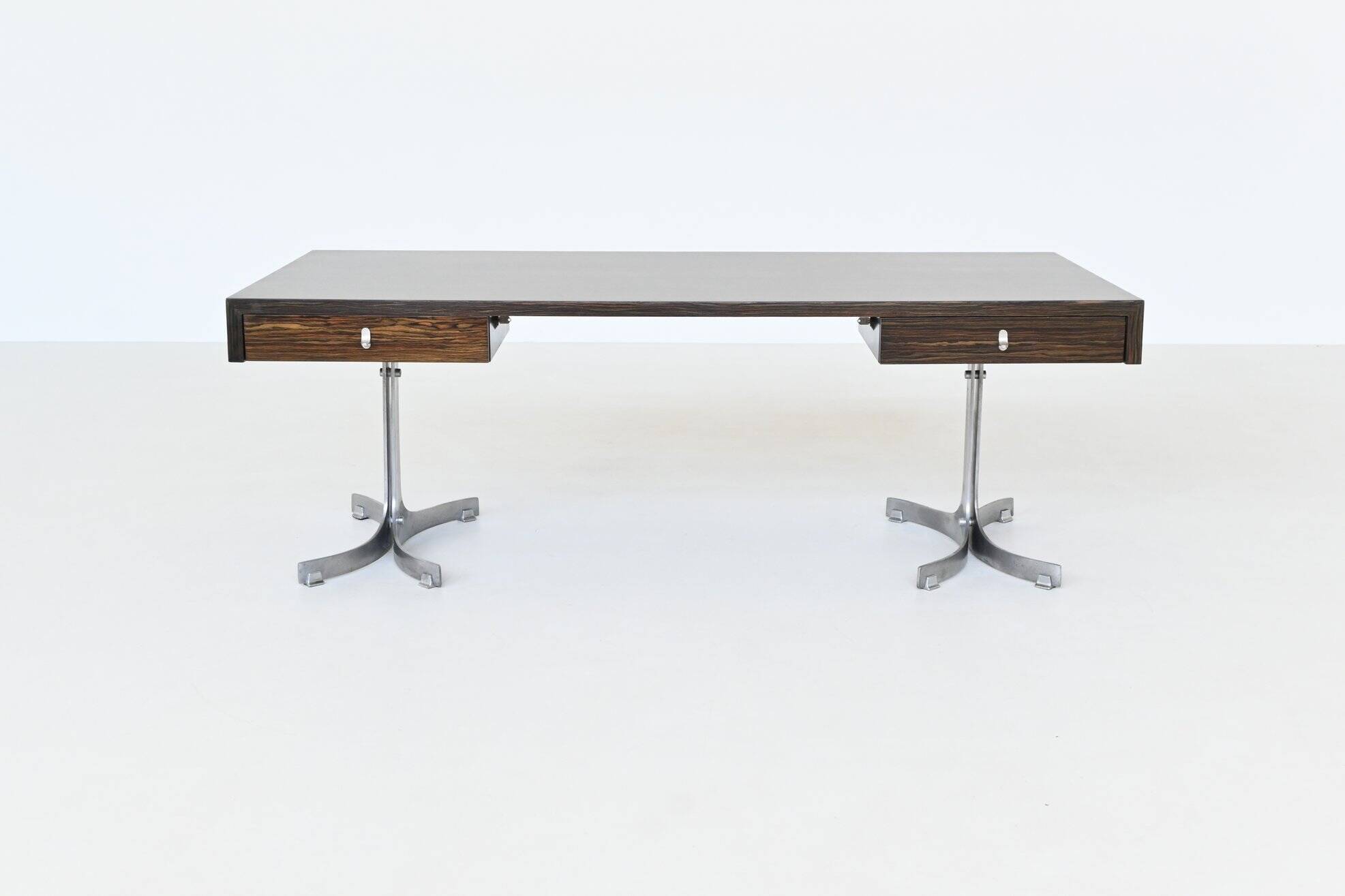 Trau Arredamenti Metallici S.P.A. large desk in rosewood Italy 1960