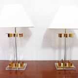 Pair of plexiglass and brass lamps, Italy 1970