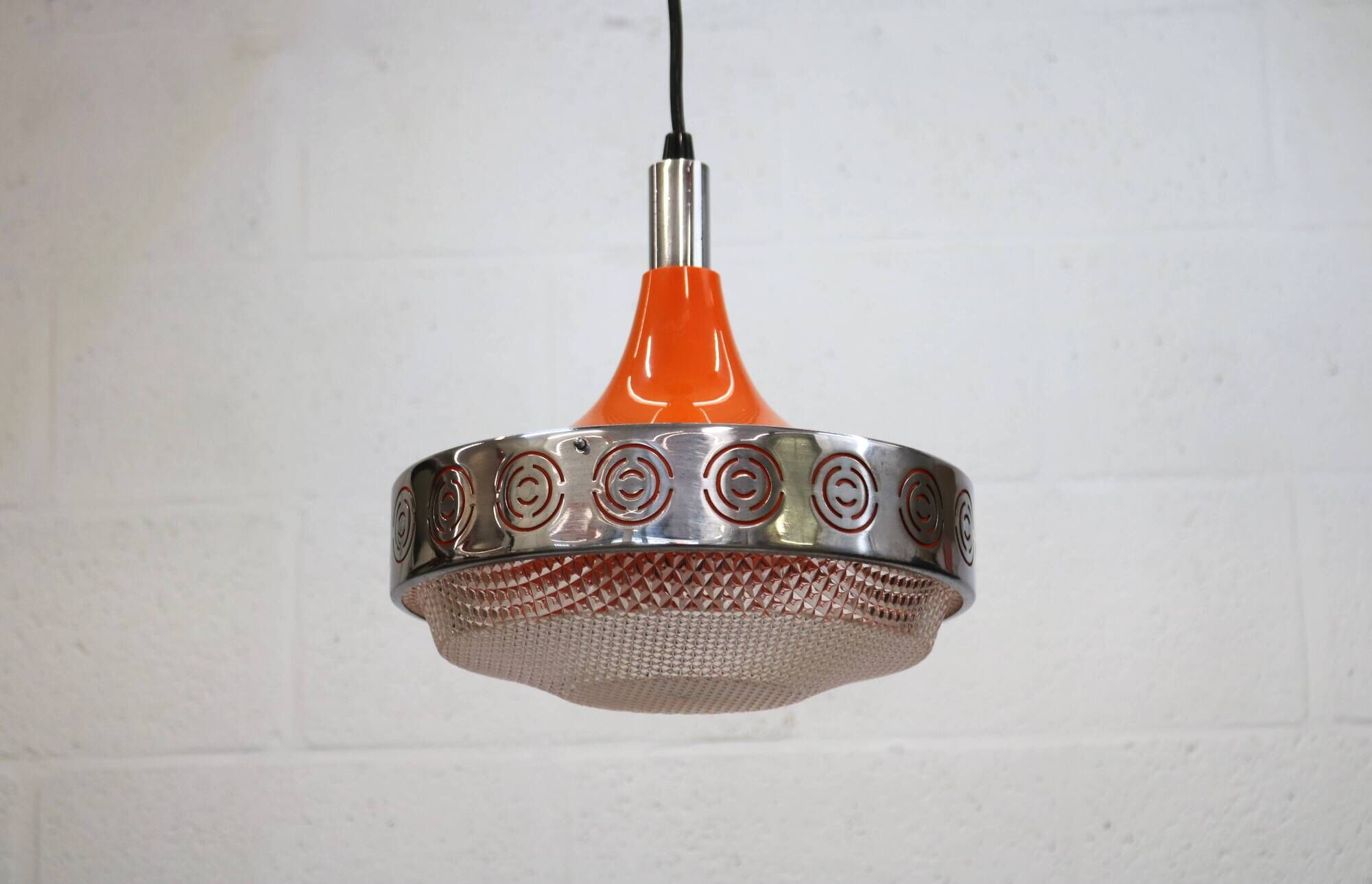 Vintage Chrome & Orange Pendant Lamp - 1970s Massive Belgium Lighting