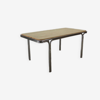 Tubular frame table with solid oak top