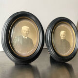 Antique pair of black wooden oval frames each 16.5 cm x 13 cm