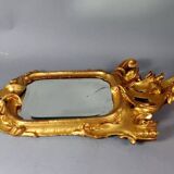 Ancien miroir biseauté cadre bois sculpté doré 19e siècle 55X31 cm C197