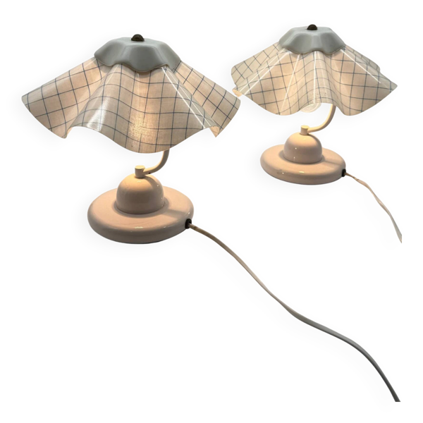 Paire de lampes de table à abat-jour plissé – 1980s