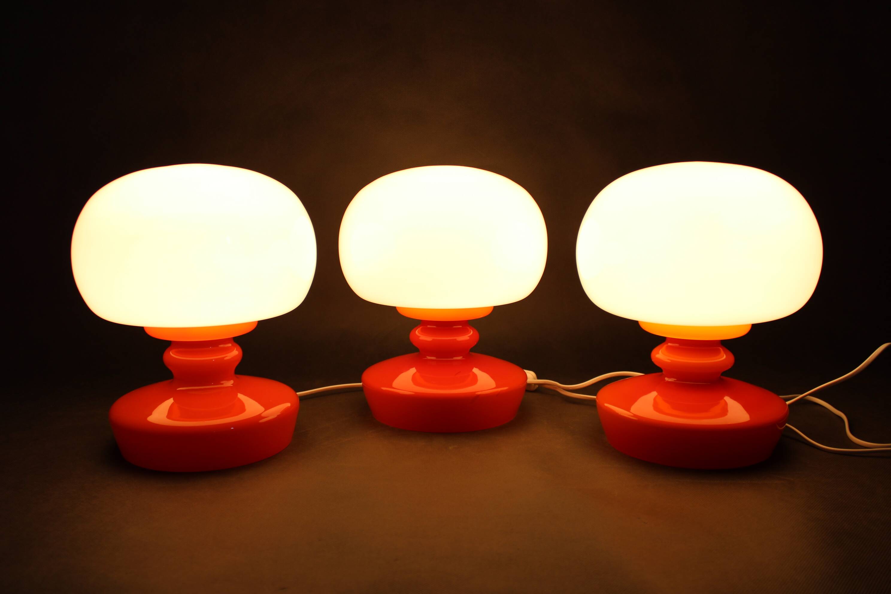1970s Set of Three Stepan Tabery Opaline Glass Table Lamps, Czechoslovakia