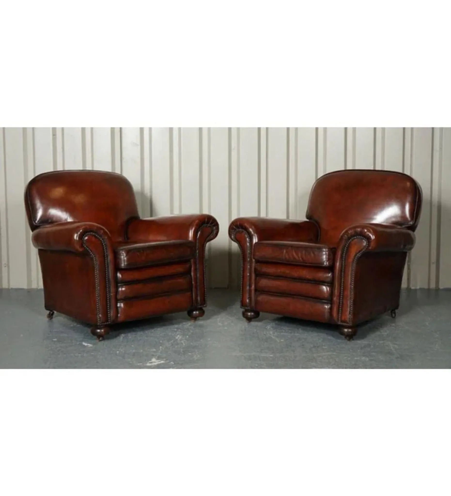 Victorian Leather Armchairs and Sofa in Burgundy, Set of 3
