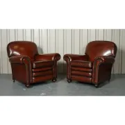 Victorian Leather Armchairs and Sofa in Burgundy, Set of 3
