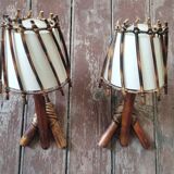 Pair of vintage rattan and bamboo wall lights