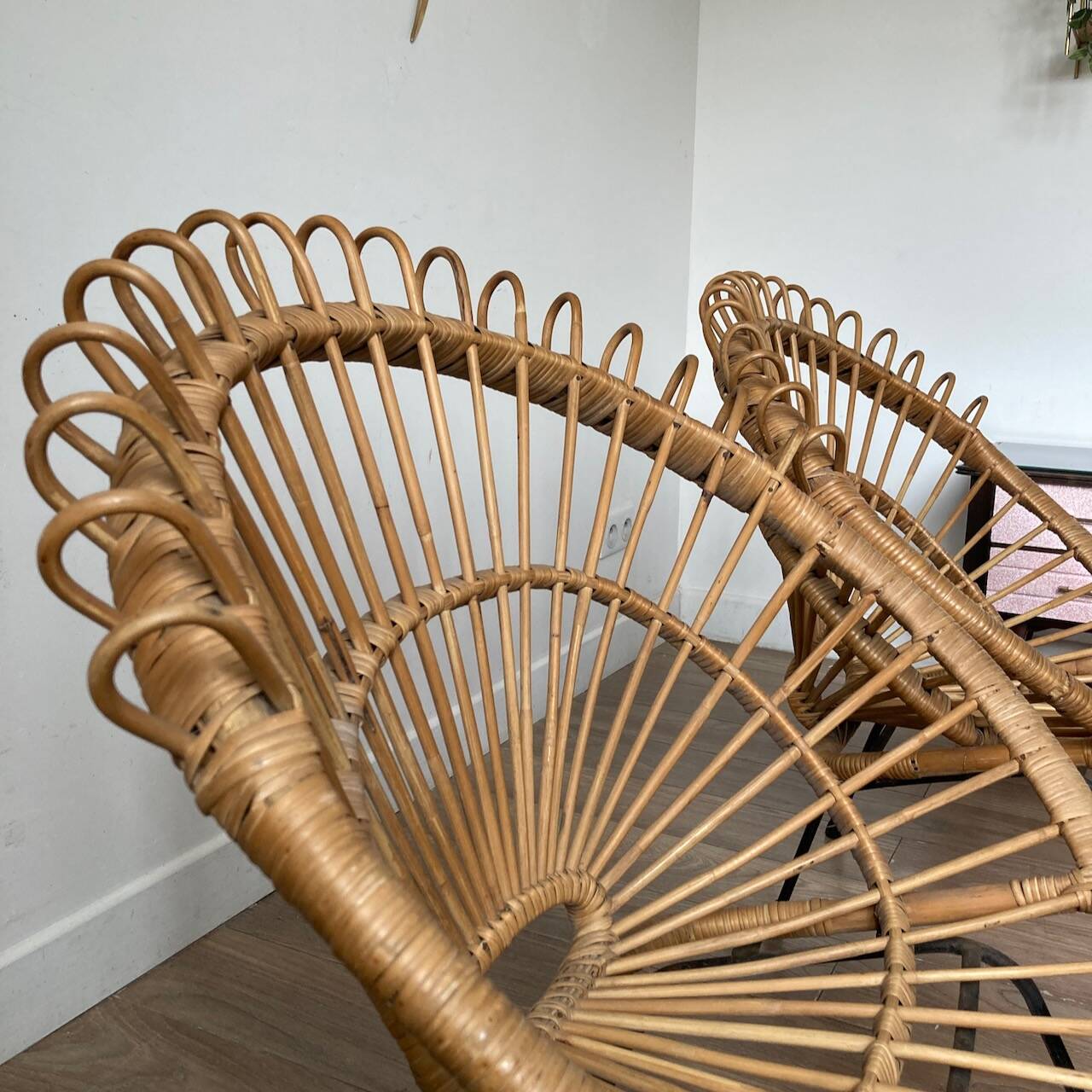 60s design rattan armchairs
