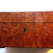 19th century Napoleon III box, blue silk padded jewelry box in elm burl