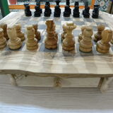 Olive wood chess games, handmade chess board with rough edge storage drawer