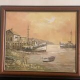 Marine - fishing port at dusk. Signed C.Robert