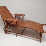Chaise longue ancienne en rotin  tressé 1900