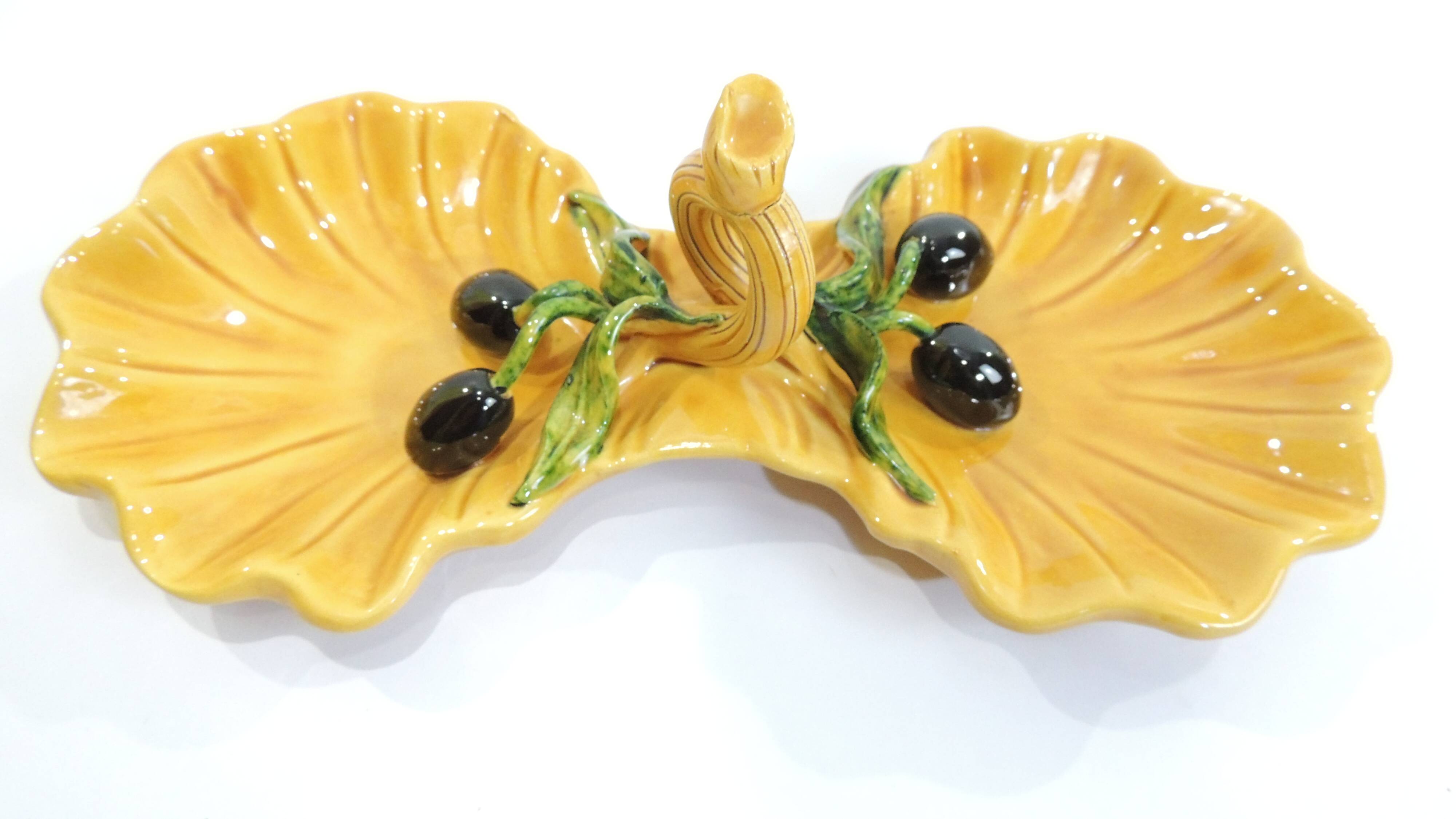 A vintage yellow ceramic aperitif server from Vallauris, 1970s, for black olives.