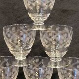 10 old port wine glasses in engraved art deco chiseled crystal
