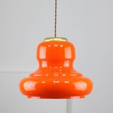 Lampe à suspension italienne du milieu du siècle en verre orange et laiton