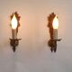 Pair French Gilt Bronze Single Wall Sconces Leaf & Feather Plume Detail