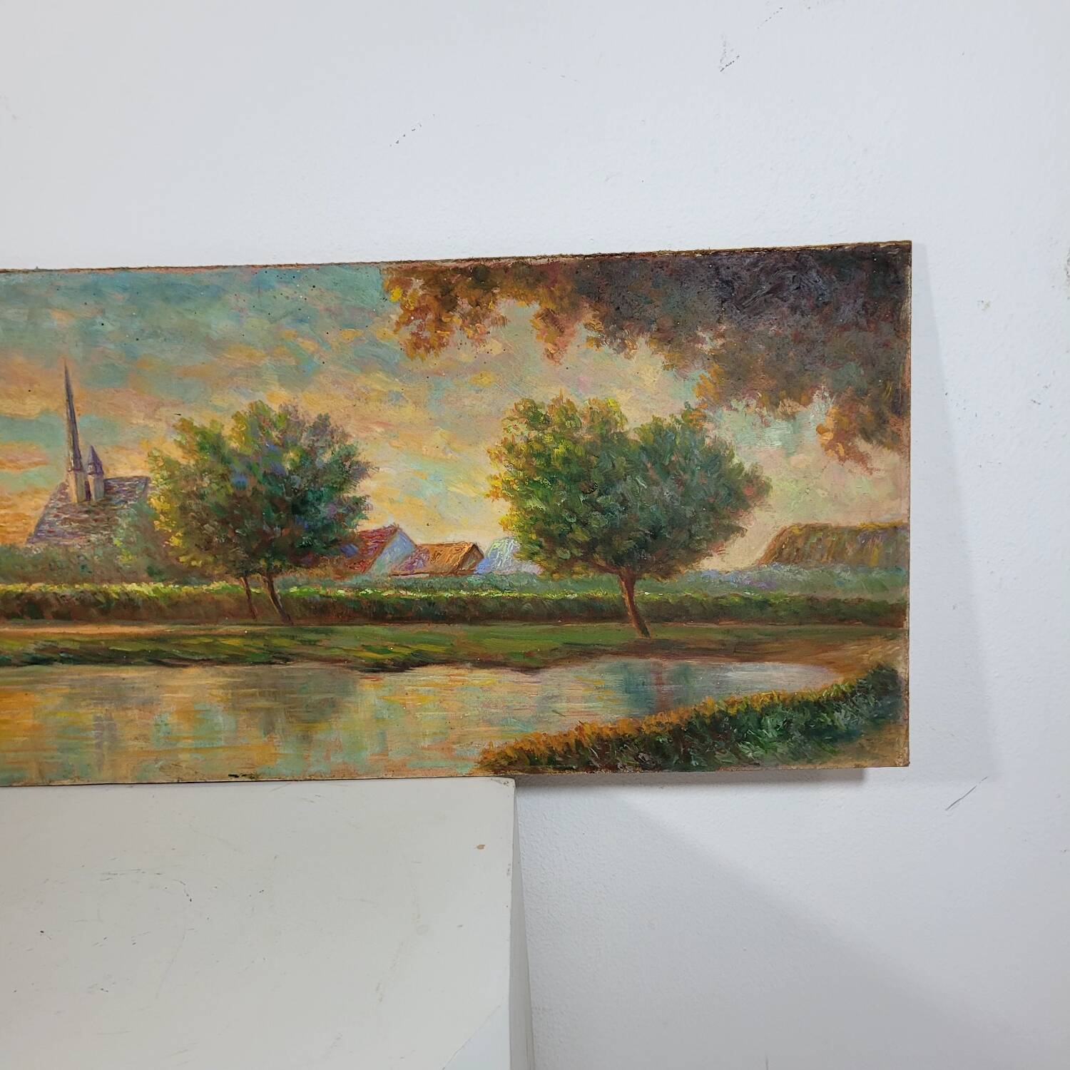 Table Painting Old landscape signed circa 1960