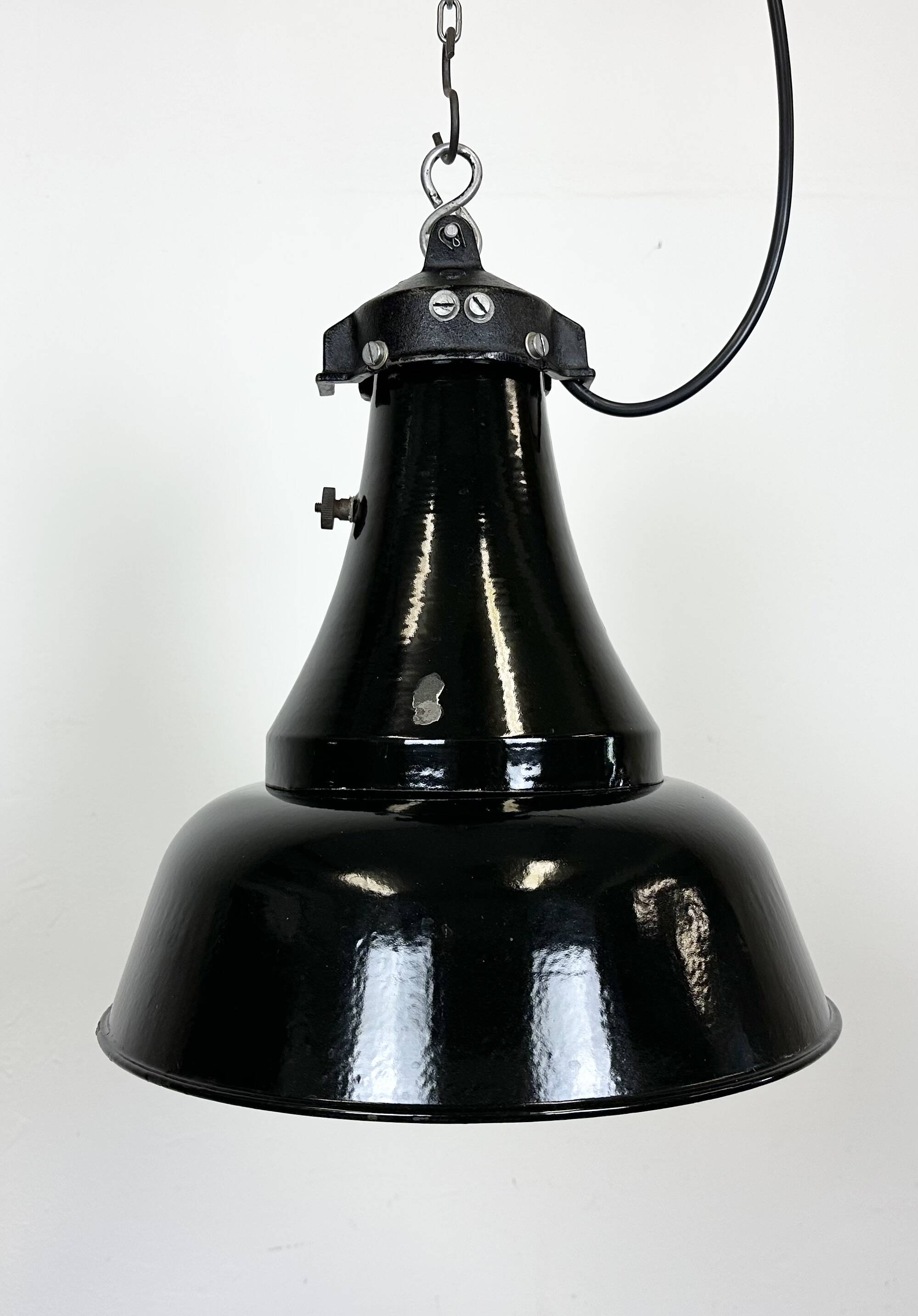 Industrial Black Enamel Bauhaus Pendant Lamp, 1930s