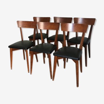 Vintage wooden and black skai chairs