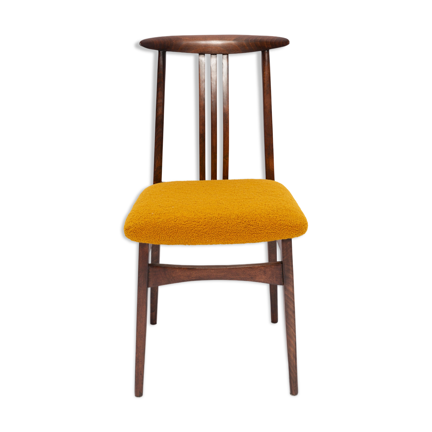 Beech chair with ochre boucle upholstery in mid-century style, Mr. Zielinski, Europe, 1960s.