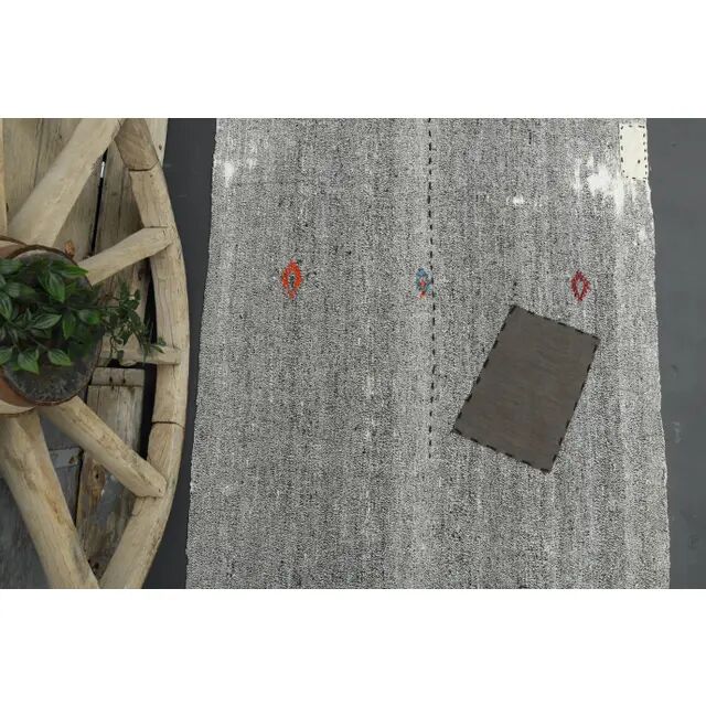1970s Turkish Oushak handmade wool cotton gray runner 111x352