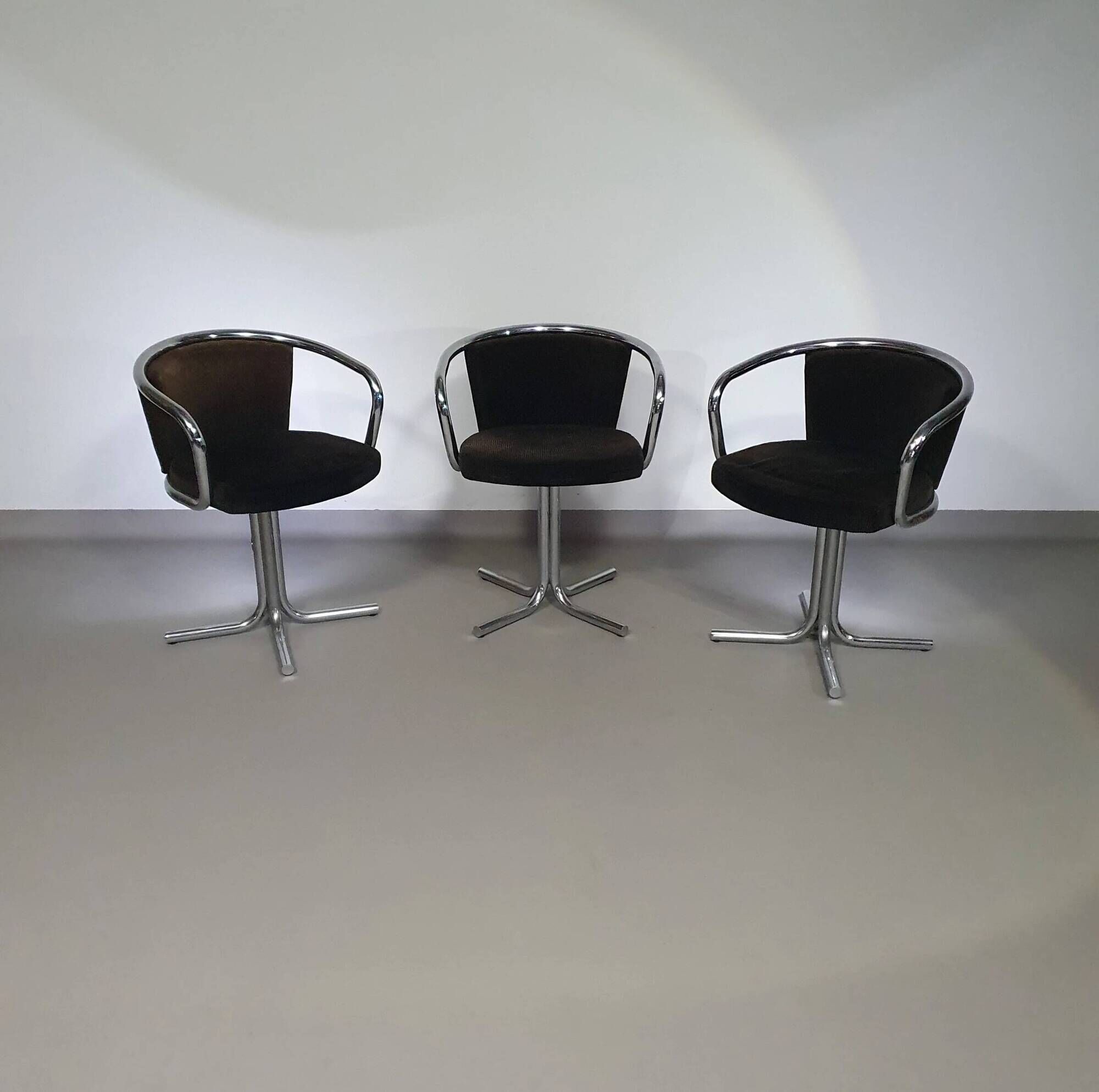 3 x mid-century tube frame chairs (swivel) corduroy upholstery
