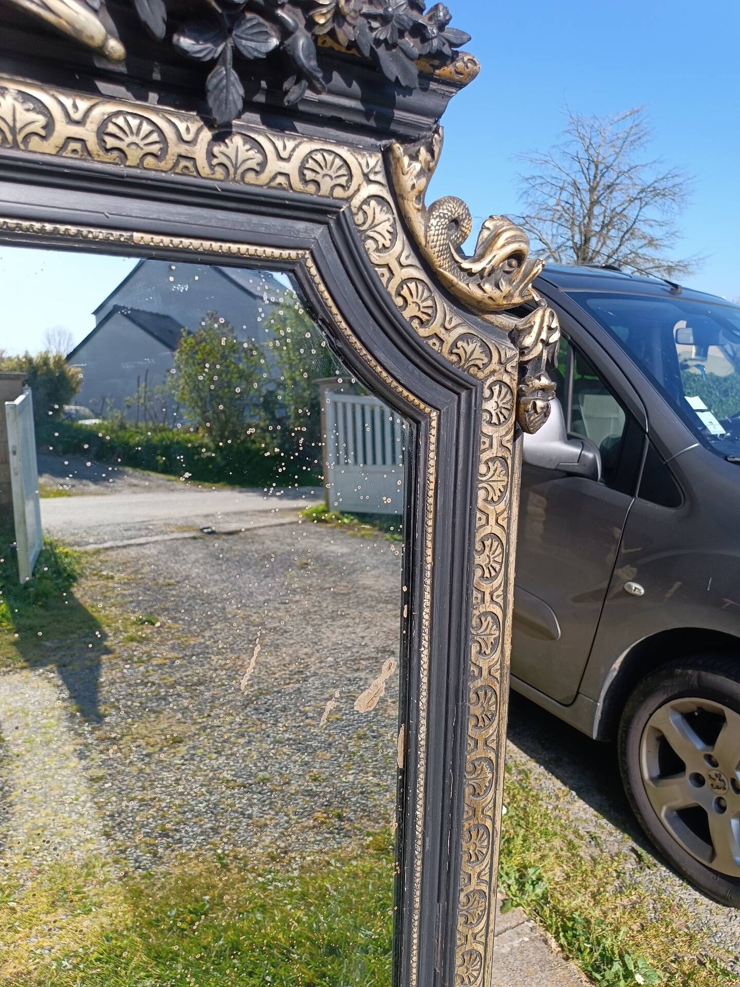 Antique mirror with pediment 168/88 cm