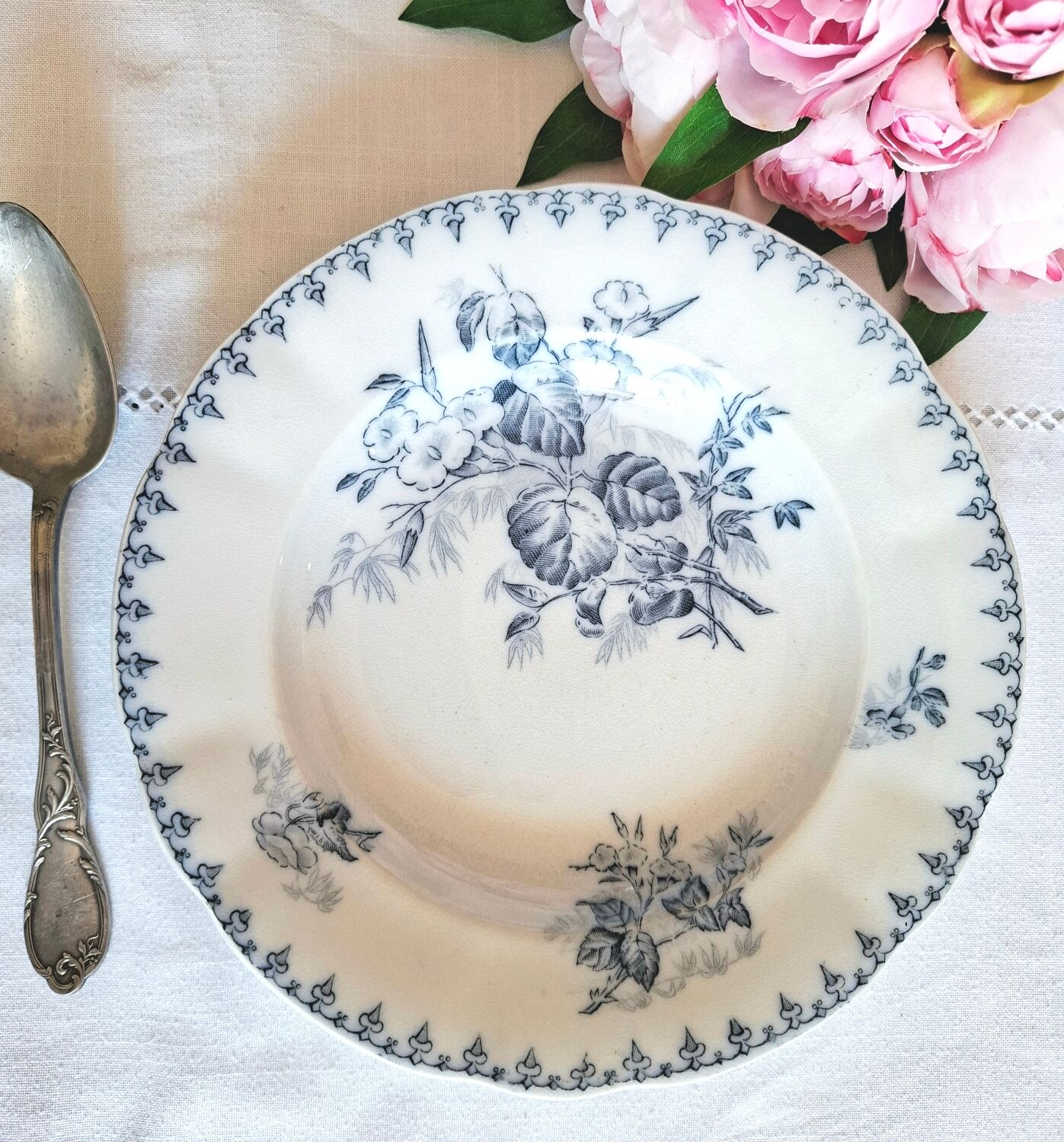 Antique earthenware soup plates