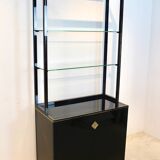 Pierre Vandel Paris Black Lacquered French Cabinet with Shelving Display