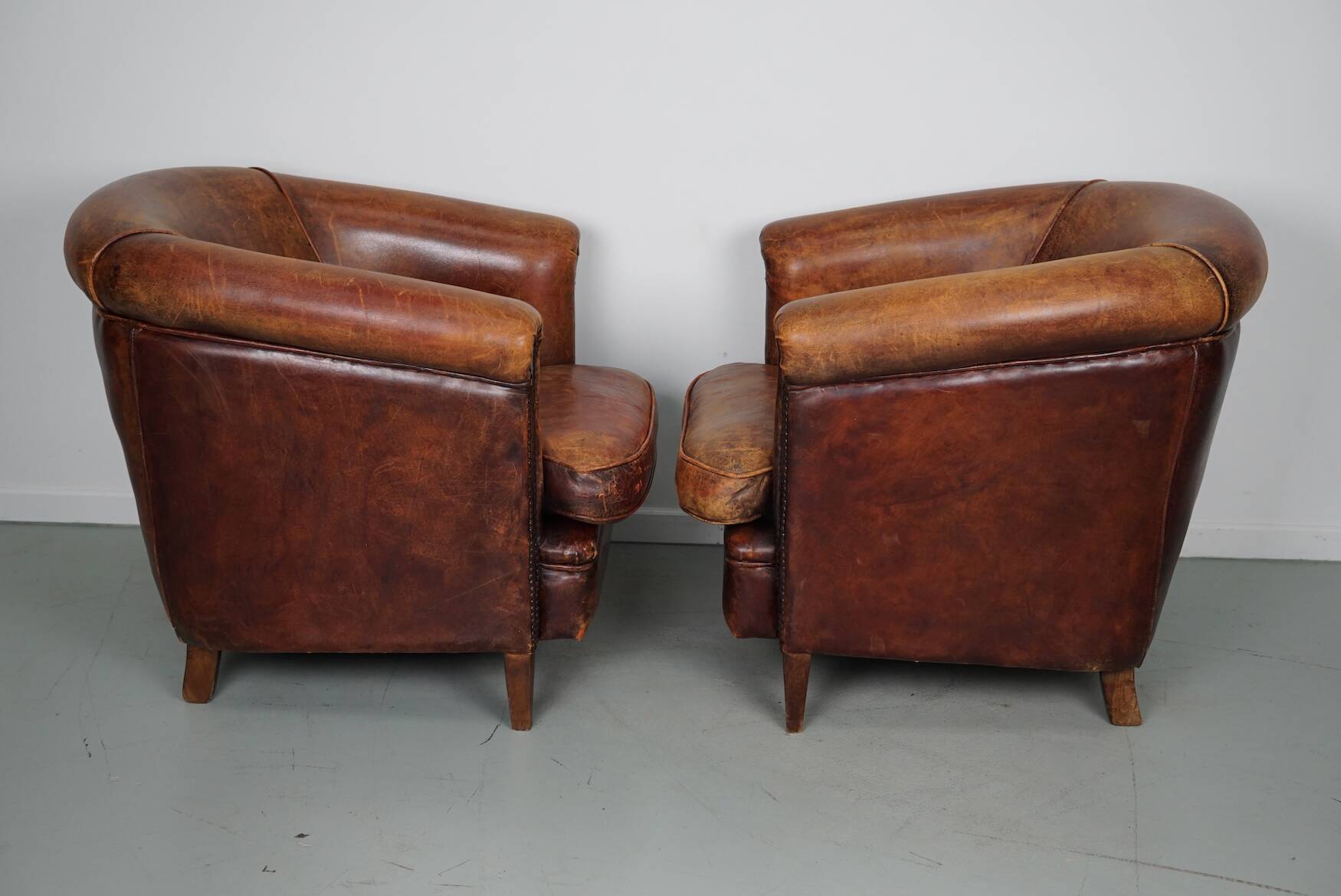 Fauteuil Club Vintage en Cuir Couleur Cognac, Pays-Bas, Set de 2