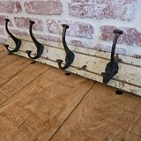 Solid teak coat hook with 4 double cast iron hooks