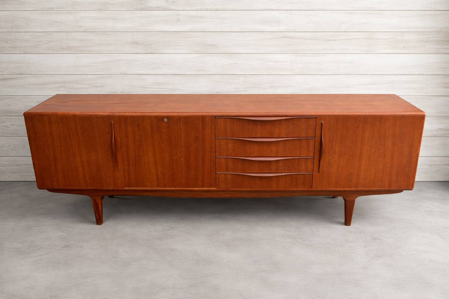 Low teak buffet, vintage Scandinavian style.