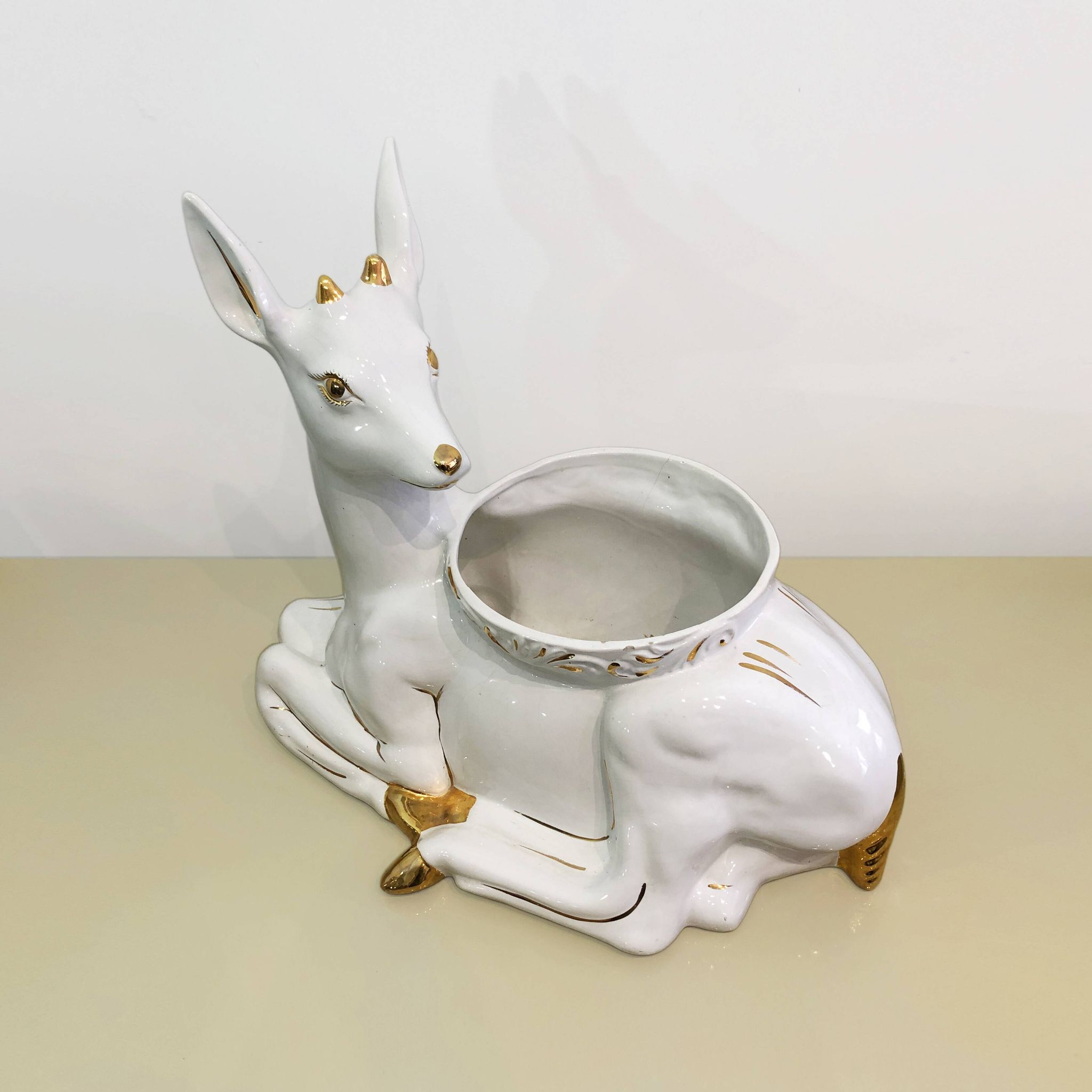 Vintage Italian Antica Athena Deer Faun Ceramic Flower Planter c.1980s