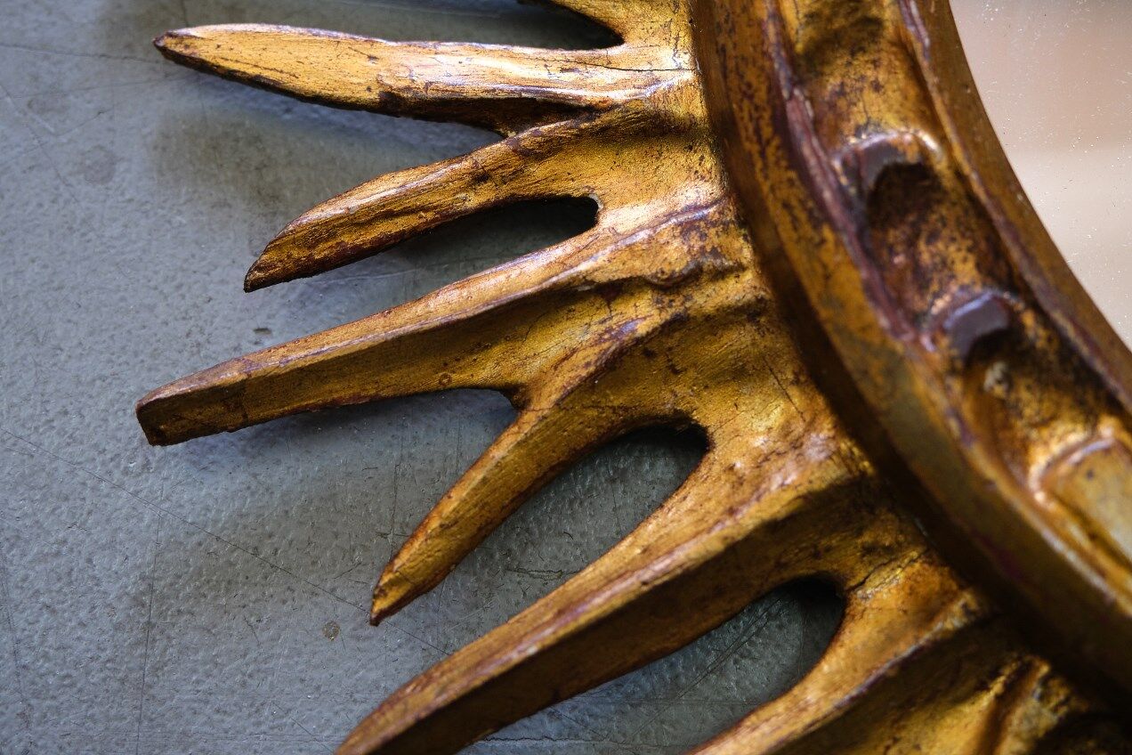 Mid-century italian wooden sun mirror, 1950s