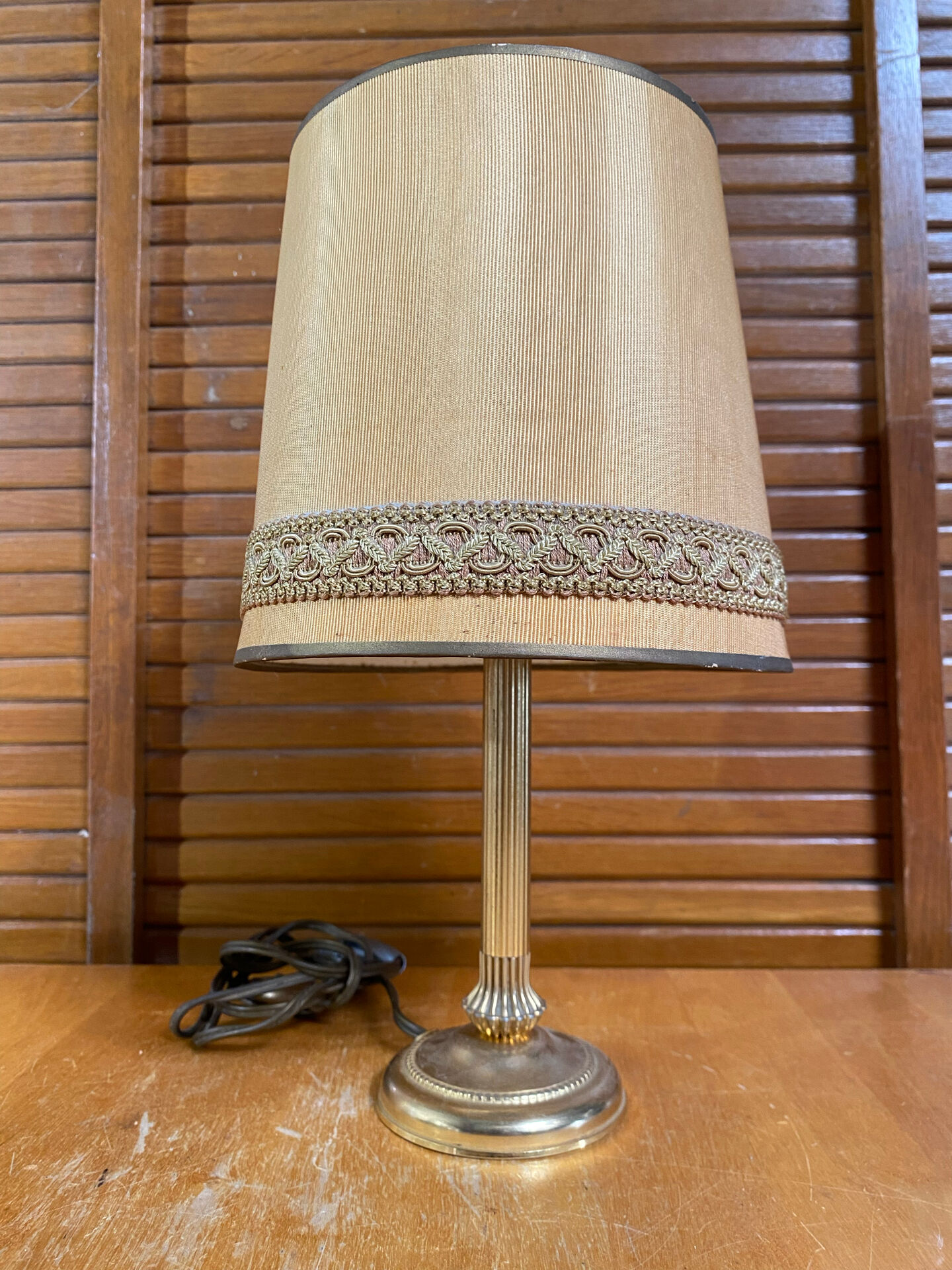 Pair of Empire Style Table Lamps Column Shape Golden Metal Vintage France
