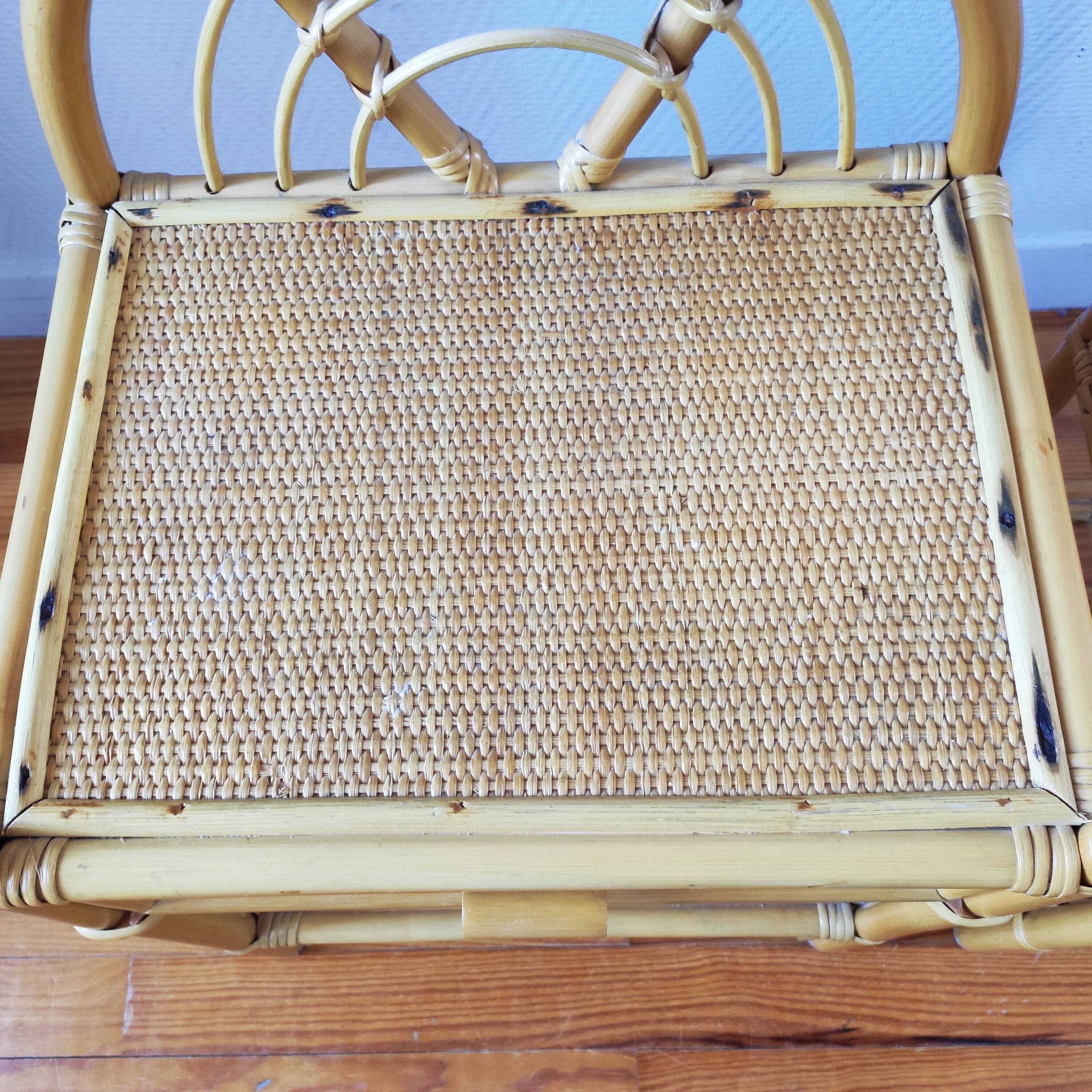 Pair of vintage bedside tables in light rattan
