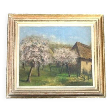 1940s Painting Trees in Flower by C. Bizard