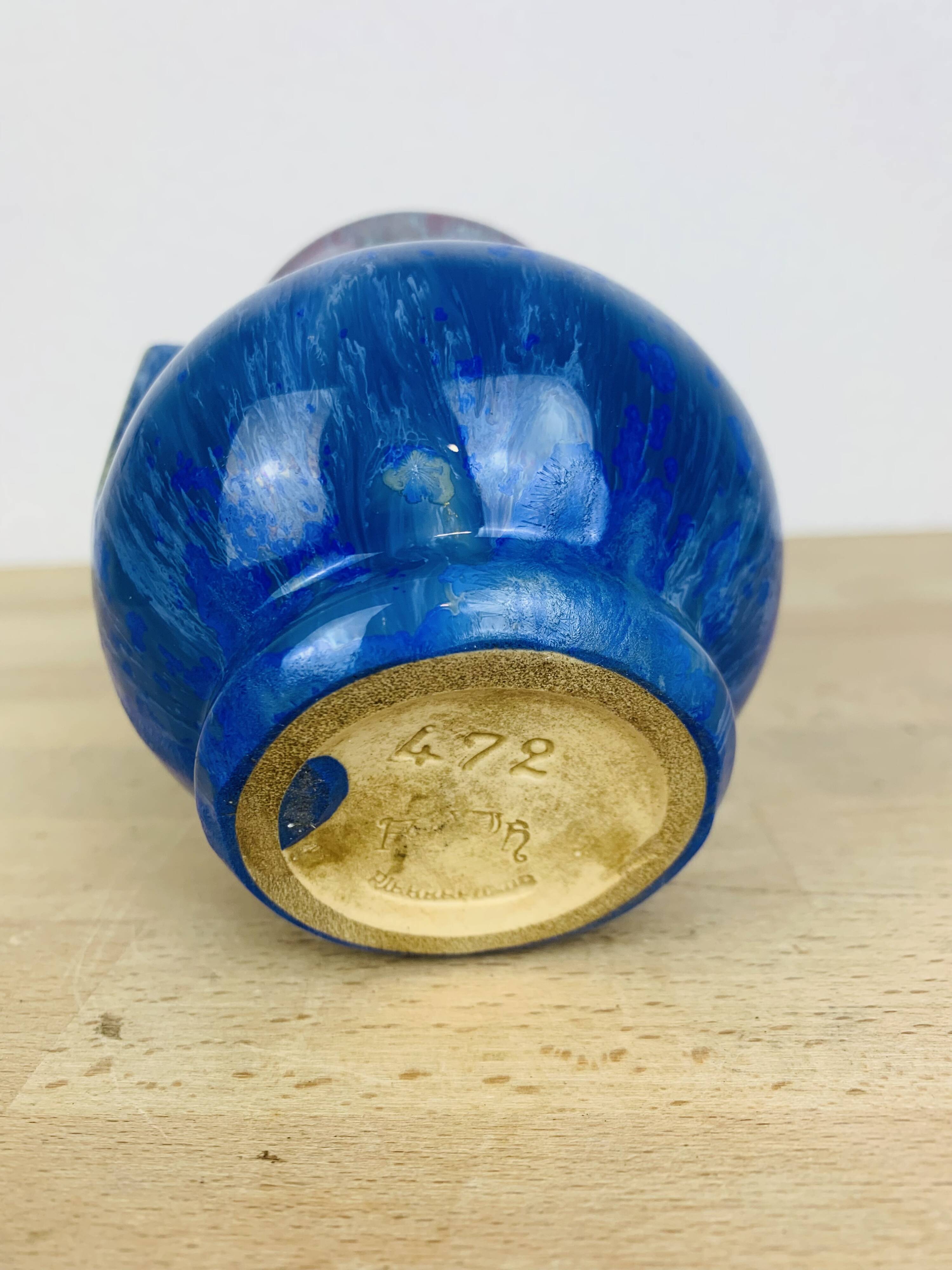 Pierrefonds stoneware art deco vase, tin floral decoration