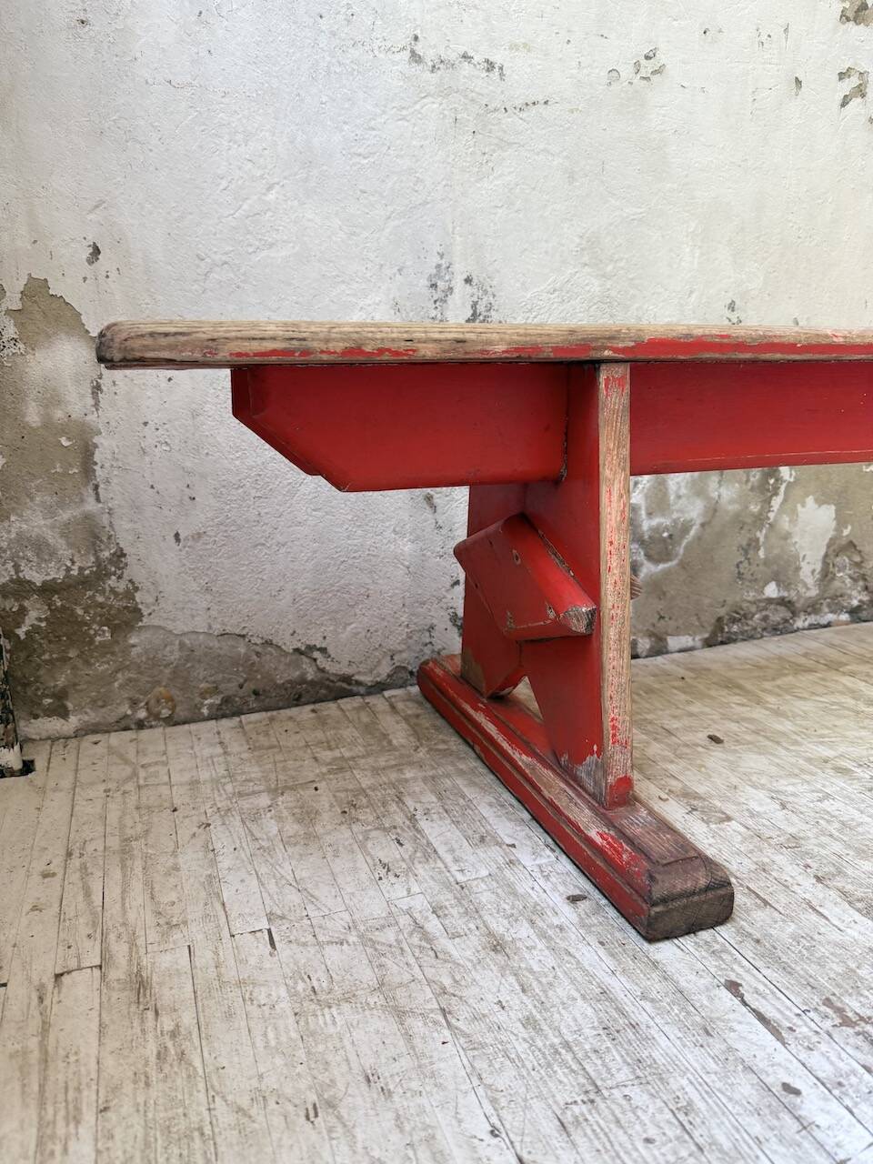 1950s oak bench with red patina, 2m