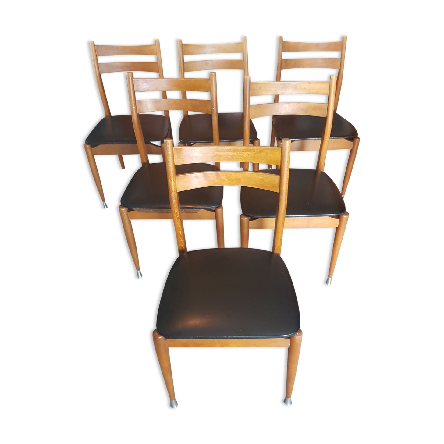 6 vintage leatherette chairs and wood