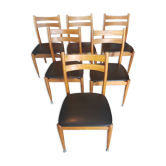 Lot de 6 chaises vintage skaï bois