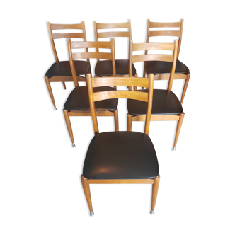 6 vintage leatherette chairs and wood